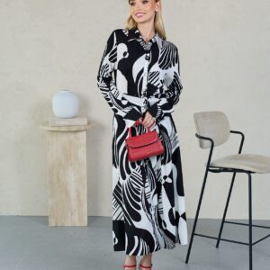 שמלת צווארון שחור לבן אלגנטית - m