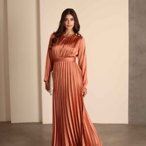 שמלת ערב מקסי סאטן פליסה צבע חמרה - 42