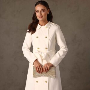 שמלת מעיל שמנת עם כפתורים זהב - 40