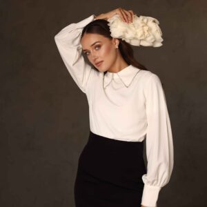 חולצת צווארון אבנים שמנת - xl