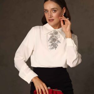 חולצה פרחי קריסטל שמנת - l